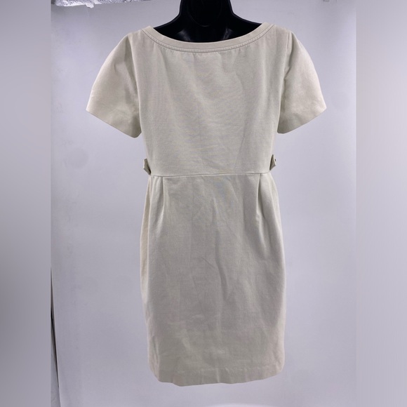 DVF Cream Cotton office Sheath Dress cinched waist Side Straps Short Sleeve - Picture 3 of 8